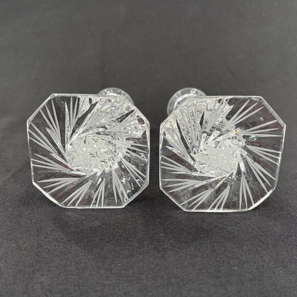 American Brilliant Crystal Star Pattern Candlesticks Pair 5.75" Tall RARE - Picture 4 of 7